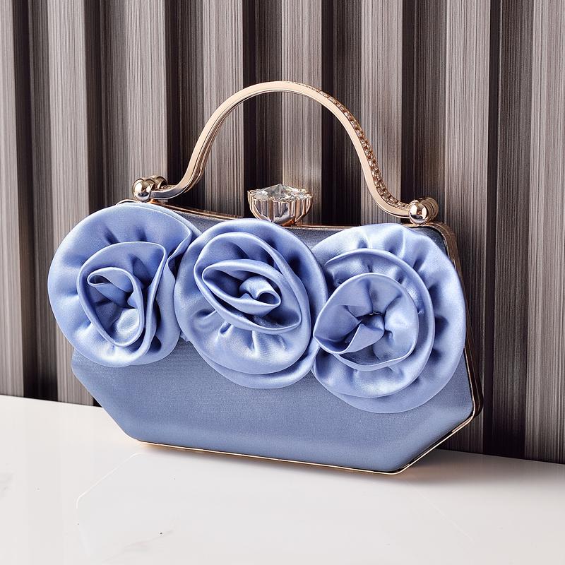 Wine Red Bag Flower Silk Elegant Handbags for Ladies Shoulder Diamond Hasp Luxury Brands Clutches High Quality Bride Women's Bag