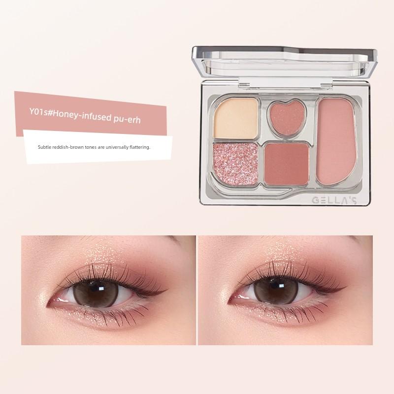 Gellas Five-Color Eye Shadow Plate Daily Light Makeup Matte Blush Pearlescent Highlight Flash Chameleon Nature Crouching Silkworm Plate