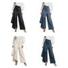 Flowy Jeans for Women High Waisted Asymmetrical Wrap Denim Pants Button Up Wide Leg