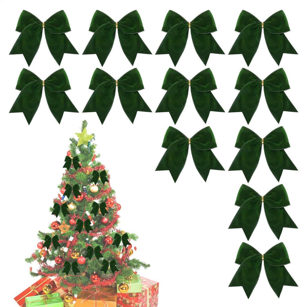 Christmas Ornament Large Velvet Bow Design 12PCS Festive Holiday Christmas Tree Window Hanging Decorating Accessory