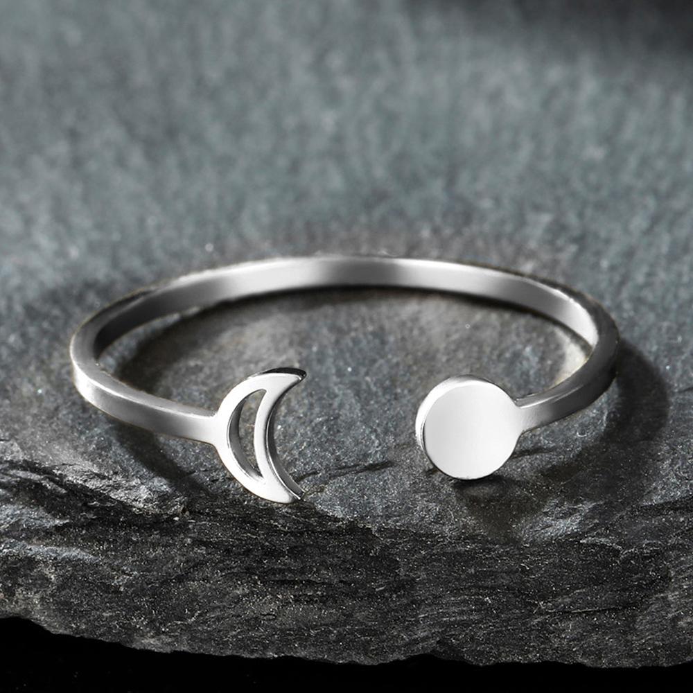 Dawapara Sun and Moon Rings Stainless Steel Cresent Adjustable Ring Stainless Steel Wedding Band Couple Jewelry
