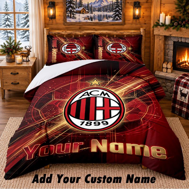 AC Milan Pattern Bedding 3Pcs Set Custom Name, Bed Sheet And Pillowcases For Home Bedroom