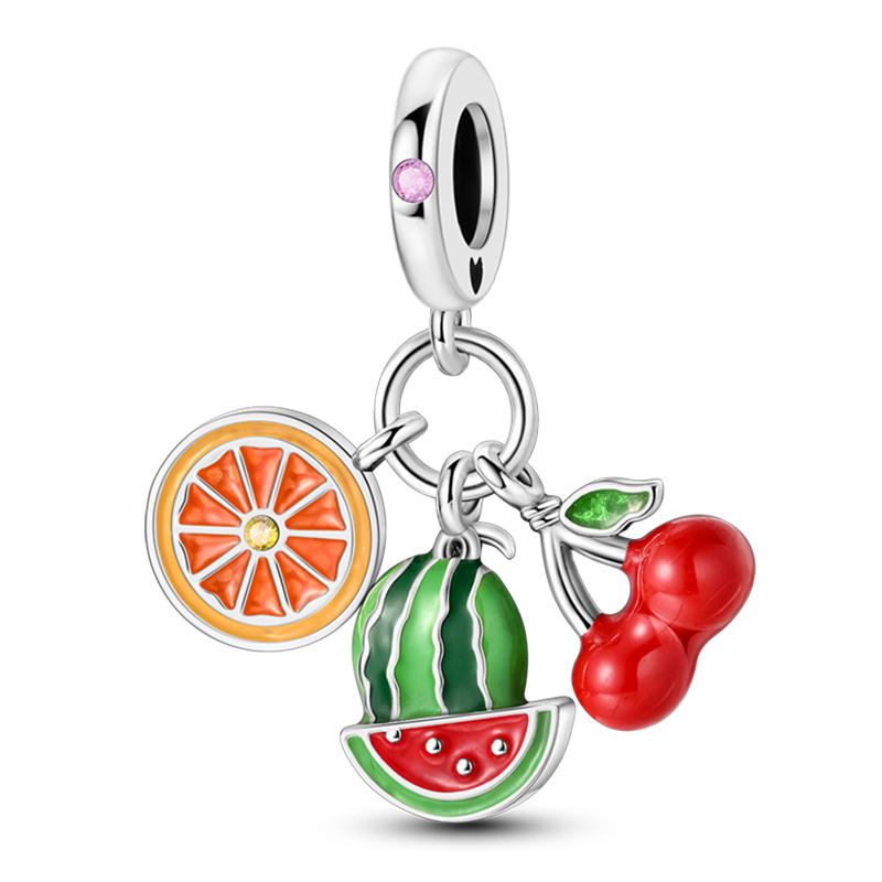 Fits Pan Braceletscopper Charms Color Strawberry Cherry Blueberries Fruit Sweet Original Diy Jewelry Birthday Fine Gifts