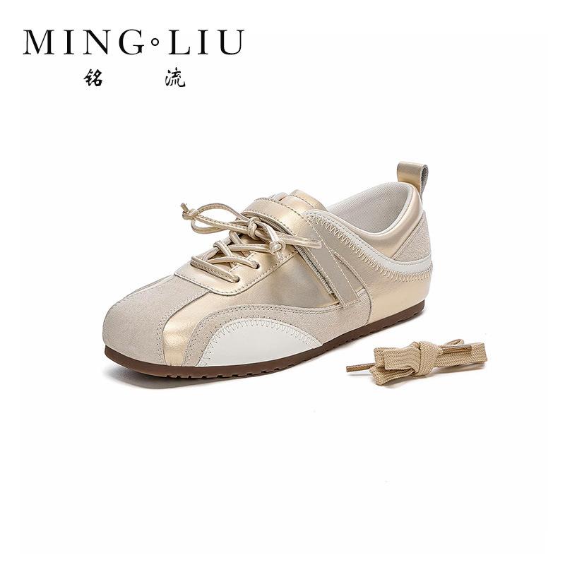New leather women's autumn shoes women's shoes versatile flat-soled sports shoes comfortable bow single shoes