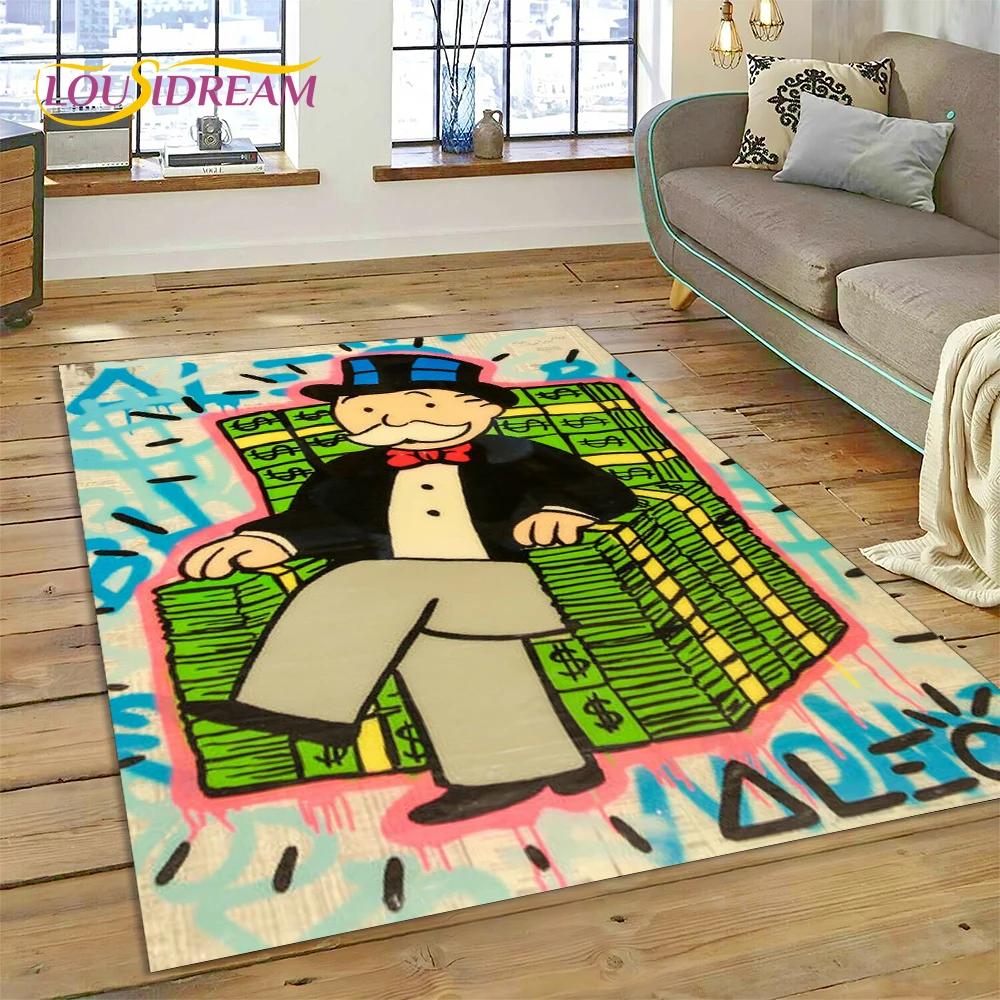 Spiel Dollar Monopoly Cartoon Geld Teppich für Wohnzimmer Schlafzimmer Heimdekoration, Bodentuch Rutschfeste Dekoration für Sofa Fußmatte
