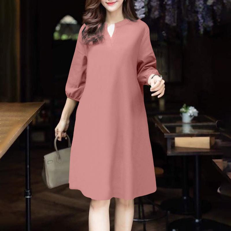 

ZANZEA Женское повседневное платье с V-образным вырезом, свободного кроя, с рукавом 3/4 S