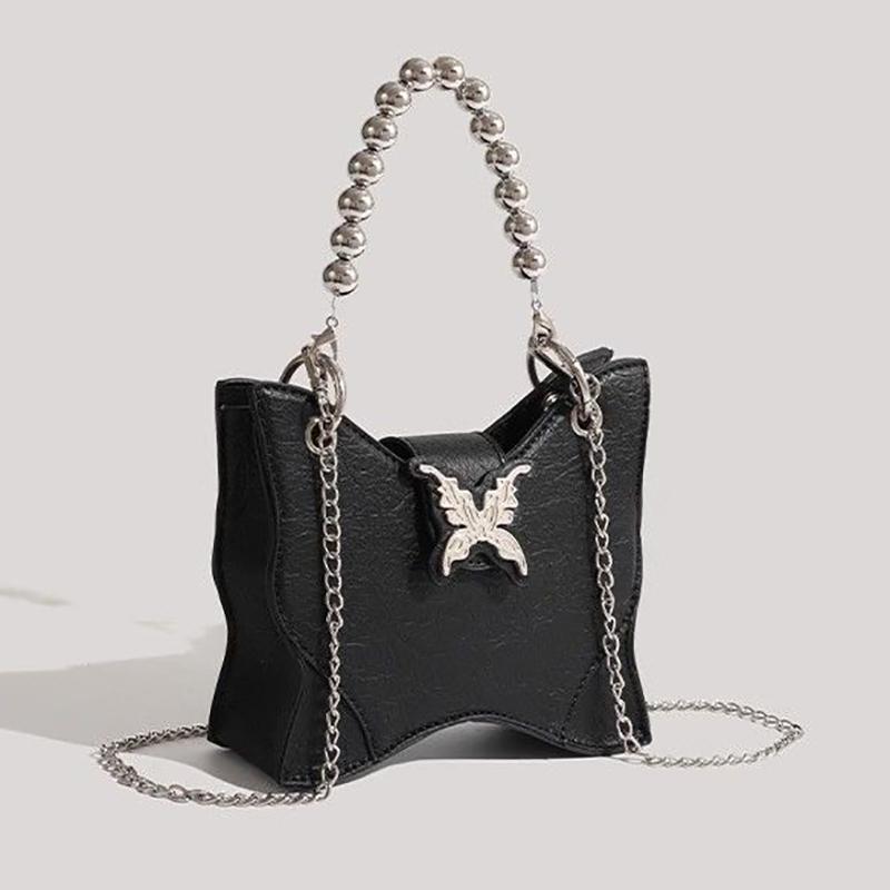 Fashion Women Butterfly HandBags Female Punk Streetwear Metal Buckle Pearl Handle Shoulder Bags Y2K Harajuku Metal Decoration