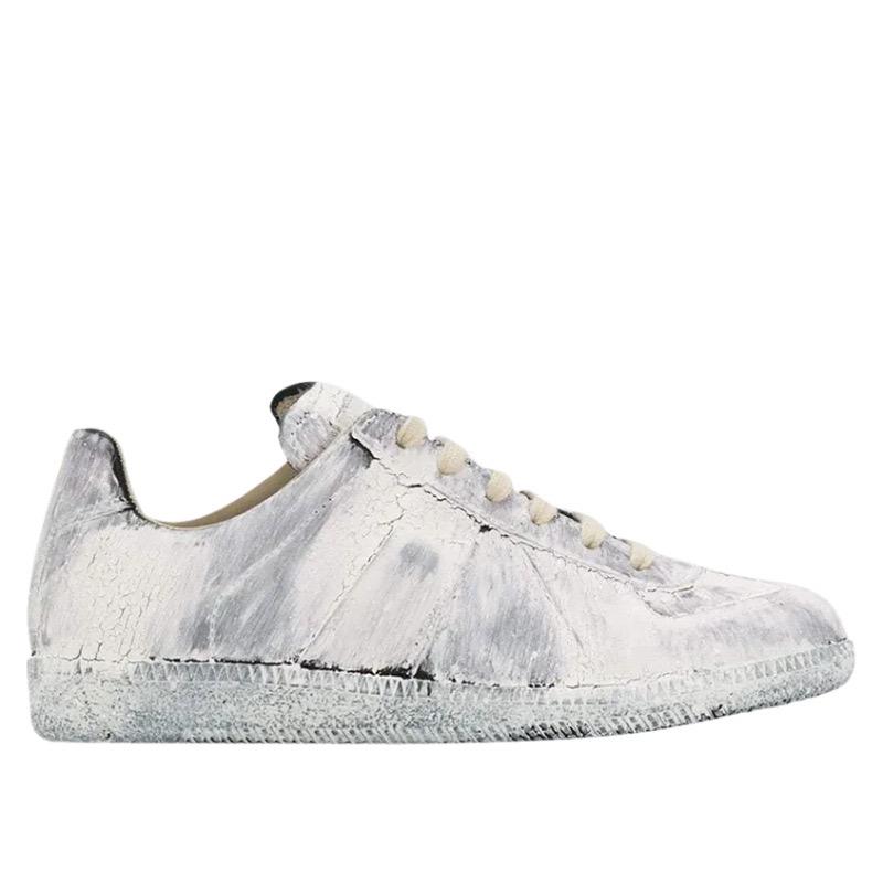 LUXSOLE High Quality Men Fashion Black White Leather Paint Splatter Low Top Casual Shoes Unisex Luxury Brand Spring Autumn Flat Shoes