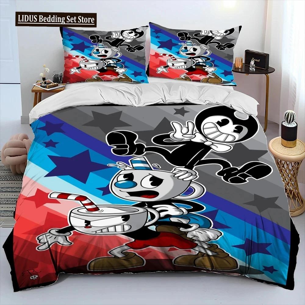 Cuphead Und Mugman,Spiel Gamer Bettdecke Bettwäscheset,Bettbezug Bettset Steppdecke Kissenbezug,Kingsize Queensize Bettwäscheset Jungen