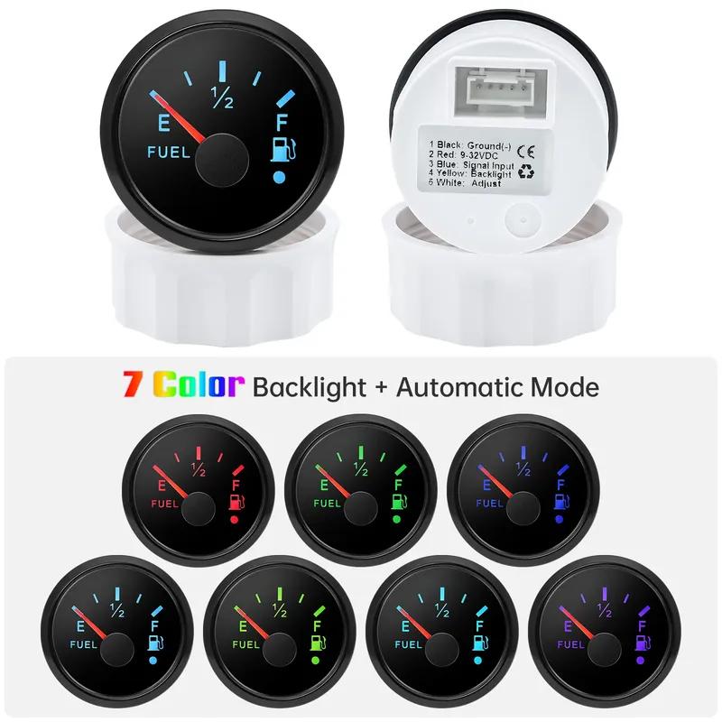 ZMFJH 0-90ohm 52MM Fuel Level Gauge with Warning 7 Color LED Fuel Level Sensor 100-550mm for Universal Auto Car Boat Yacht 12V24