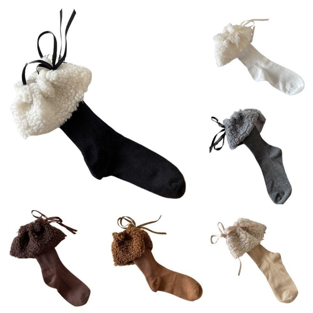 

Bow Mid-tube Socks Cotton Stacked Socks Cute Socks Woman білий