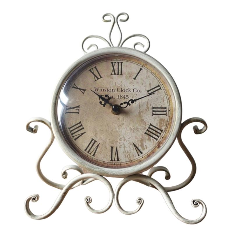 

Desk Clock Vintage Iron Tabletop Clock with Precise Movement for Living Room Study Decoration Classical Clock 1