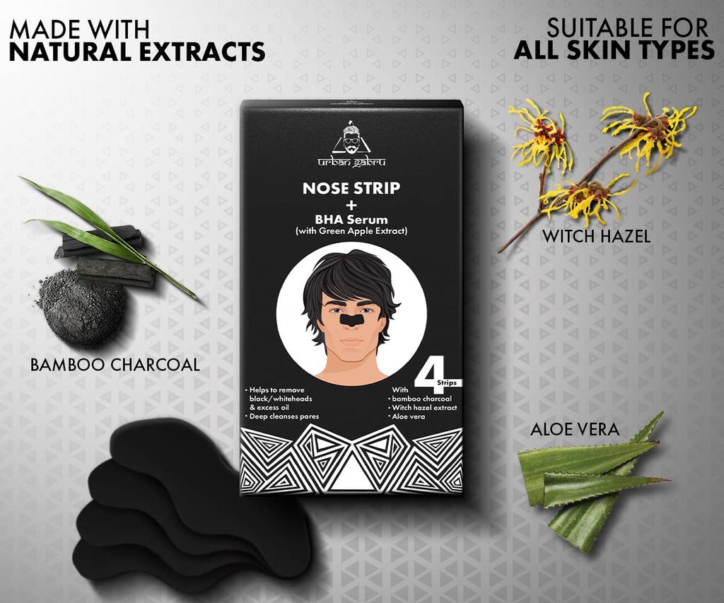 UrbanGabru Nose Strip with BHA Serum | Nose Strips for Blackhead, Whitehead Remover (4 Strips) | Pore Cleanser