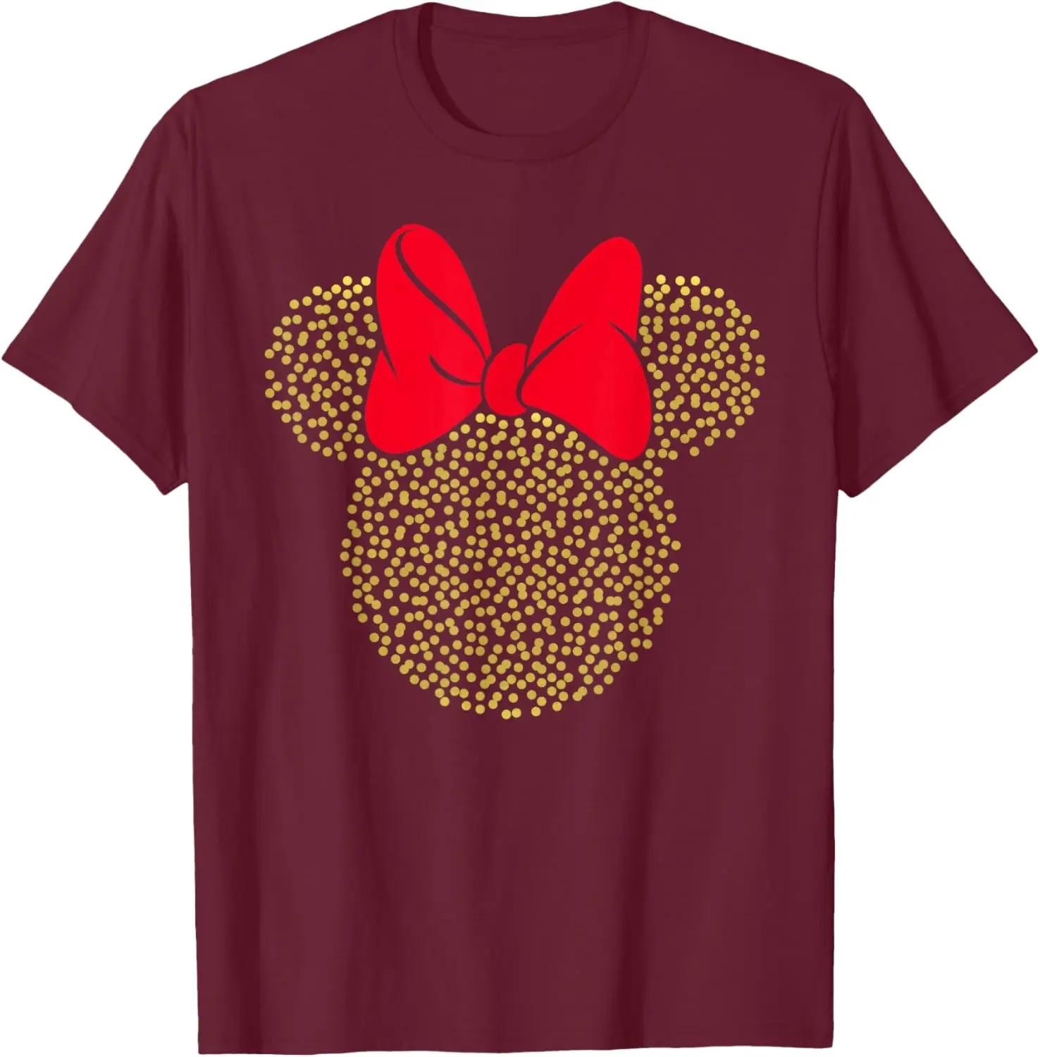 Hot Fashion Casual Disney Minnie Mouse Dotted Gold Icon T-Shirt S-4XL Summer S