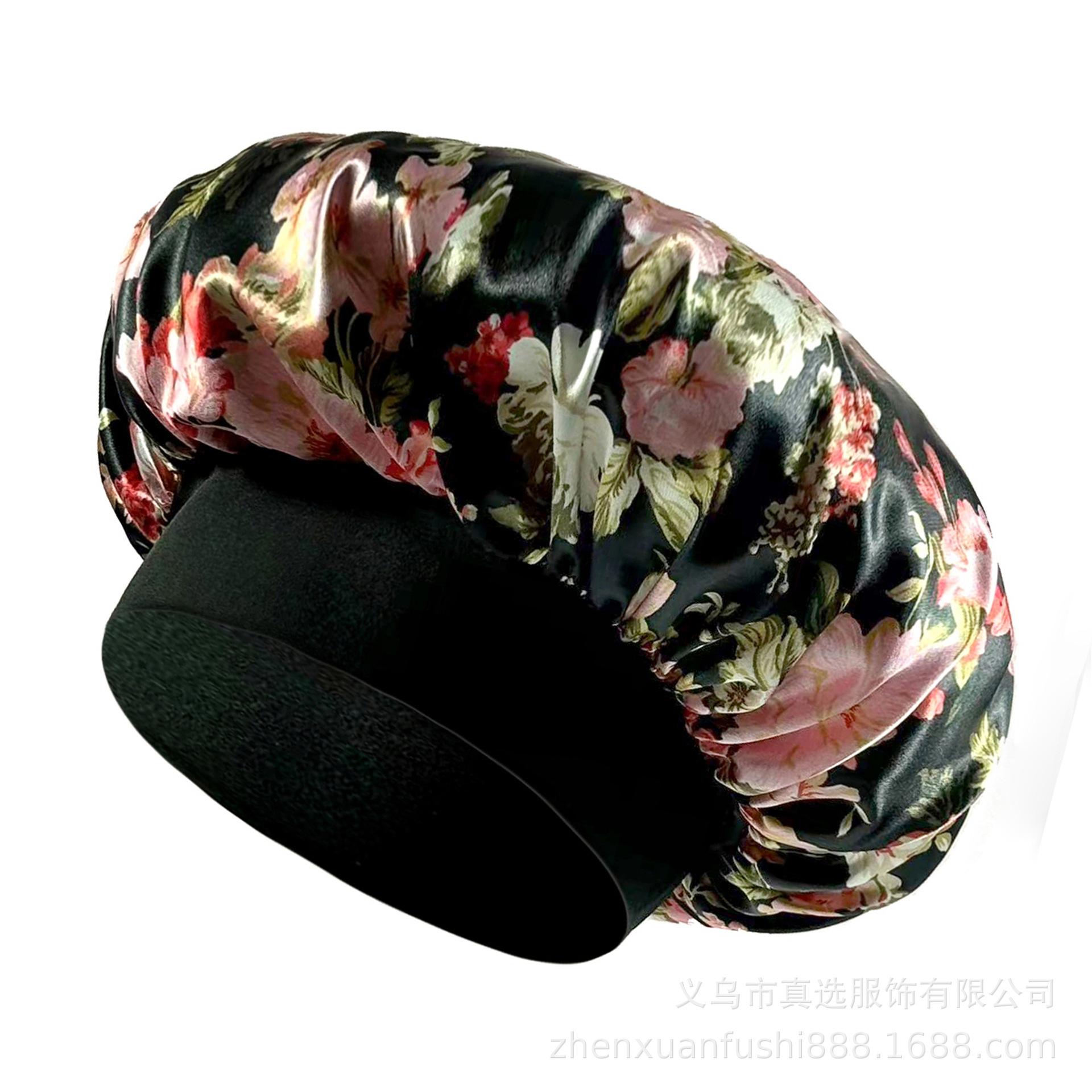 

Satin floral wide-brimmed floppy hat daily home beauty makeup bohemian bath чёрный