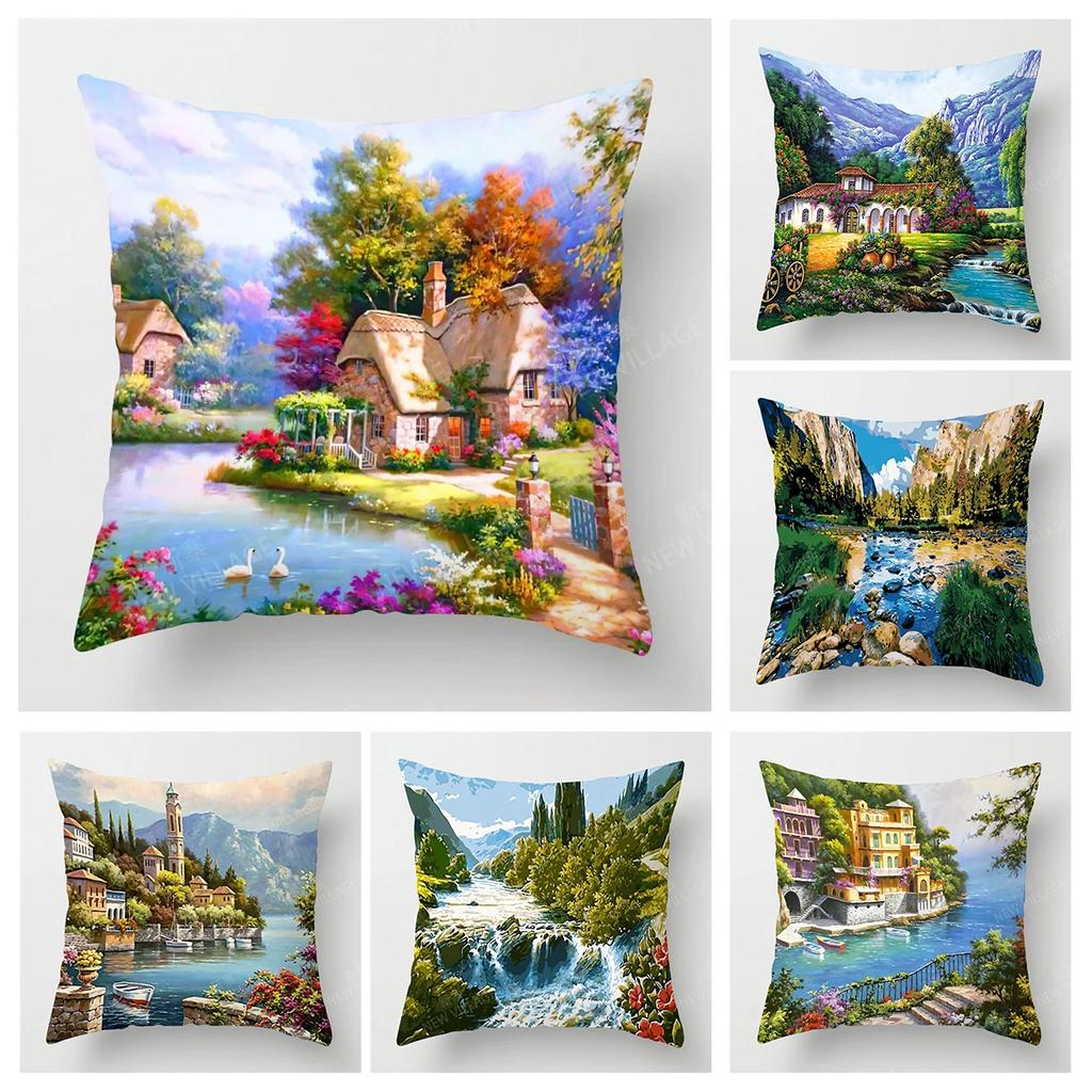 Home Living Room Decoration Cushion Covers Vintage Oil Painting Style Throw Pillow Cover4545 Pillowcase 40x40cm 50x50 45x45