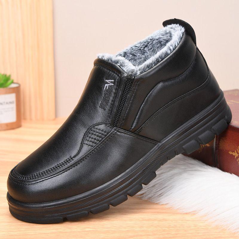 Old Beijing Waterproof Leather Winter Shoes for Elders - Non-slip, Thickened, Plus Velvet Warm, for Casual Wear