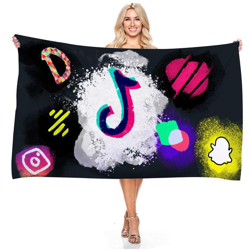 Tiktok 3d Printed Towel Bathing Bathrobe Beach Swimming Swimwear Shower Towel