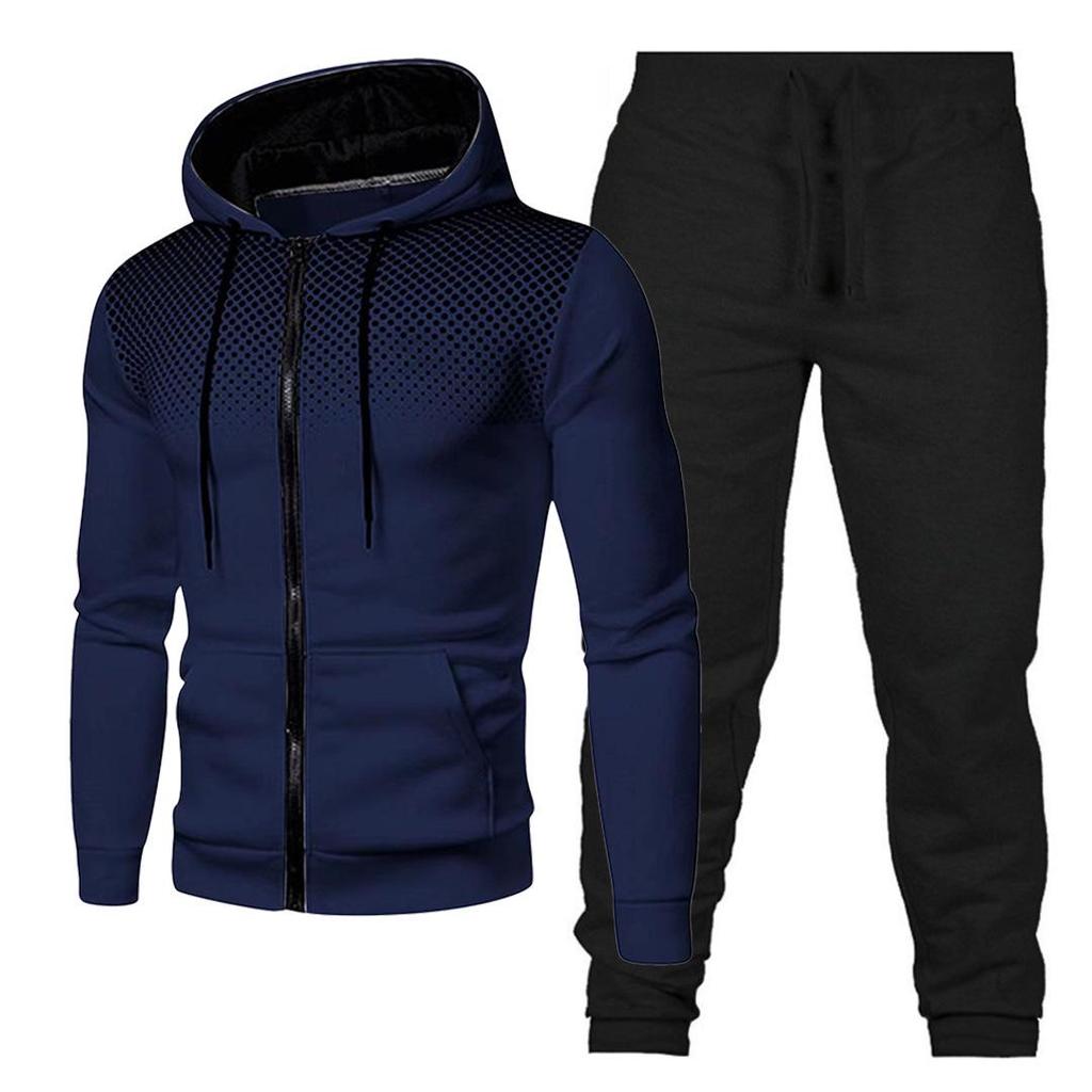 Polka Dot Hooded Sports Set: Zipper Cardigan & Solid Sweatpants