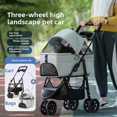 3-Wheel Pet Stroller for Dogs & Cats Detachable Folding Cart Portable Puppy Pushchair with Canopy Outdoor Travel Dogs Carrier