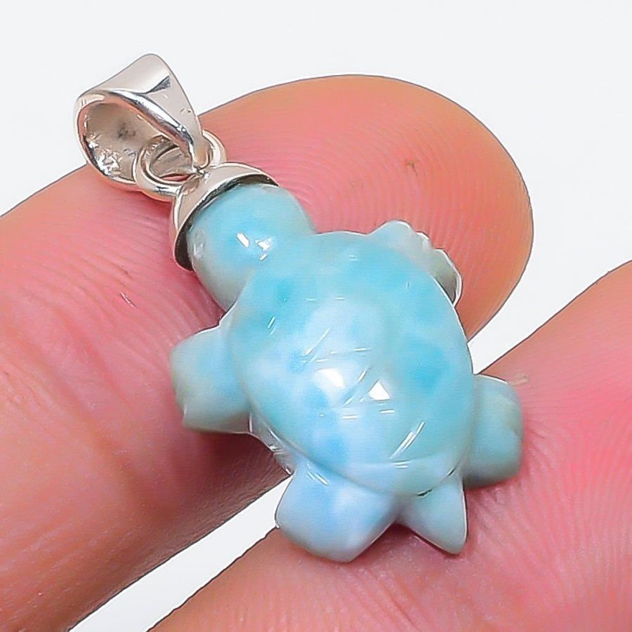 Natural Larimar Gemstone Handmade 925 Sterling Silver Jewelry Pendant 1.18" z3J75