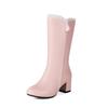 Fashion 2025 Spring Autumn Fashion Princess Lolita Wedding Party Shoes Mid Long Boots  White Pink Lace Zip Mid Long Mid Heels Boots Fema