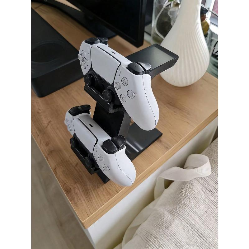 3-In-1 Game Controller Holder For 2 Gamepads & 1 Headphone Space-Saving Desktop Organizer Headphone Storage Rack