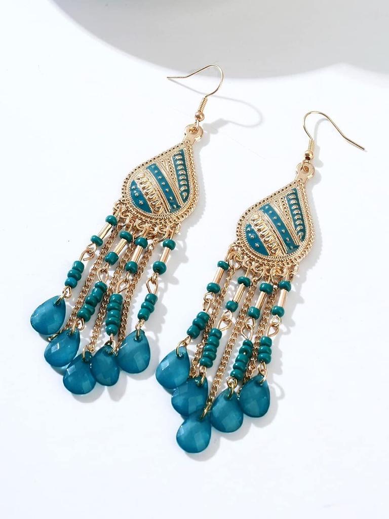 Earrings for Women and Girls Fashion Dangler Earrings | Gold Plated Long Beaded Tassel Earrings Bohemia Dangler Earrings