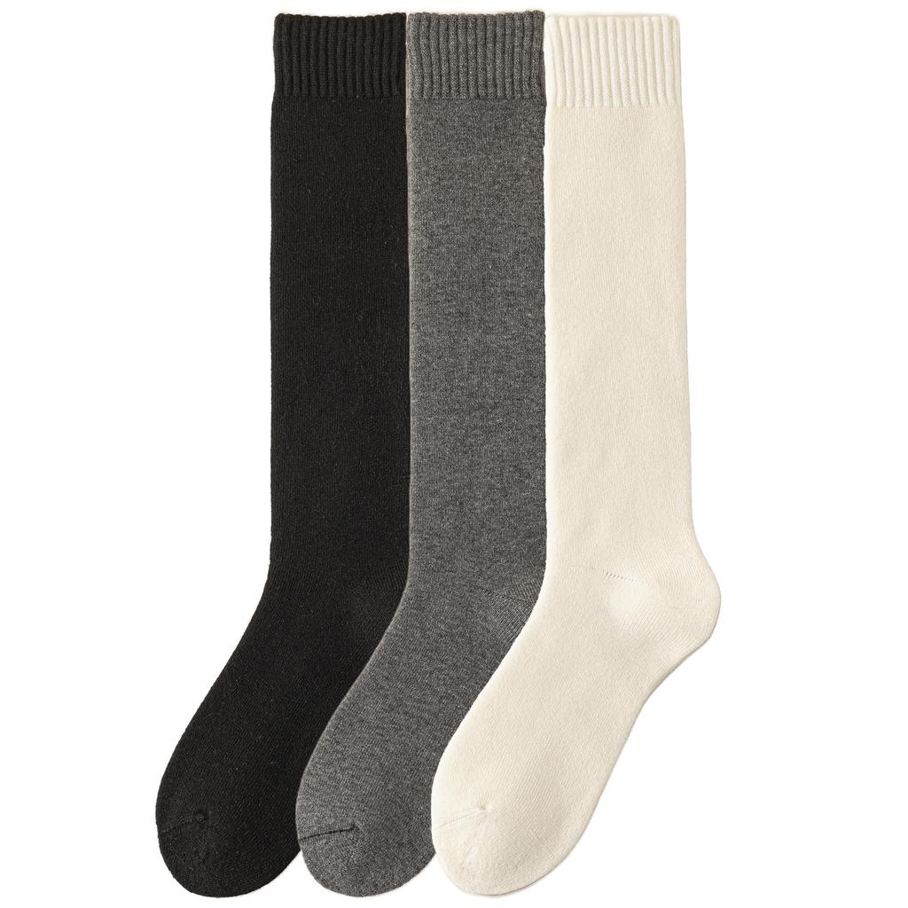 TsujiYa Thick Warm Wool Knee Socks for Fluffy and Warm Calf Room Socks with Fleece Sizes Set Number Women's Winter, Socks, Lining, 22-25cm, 3-Pair
