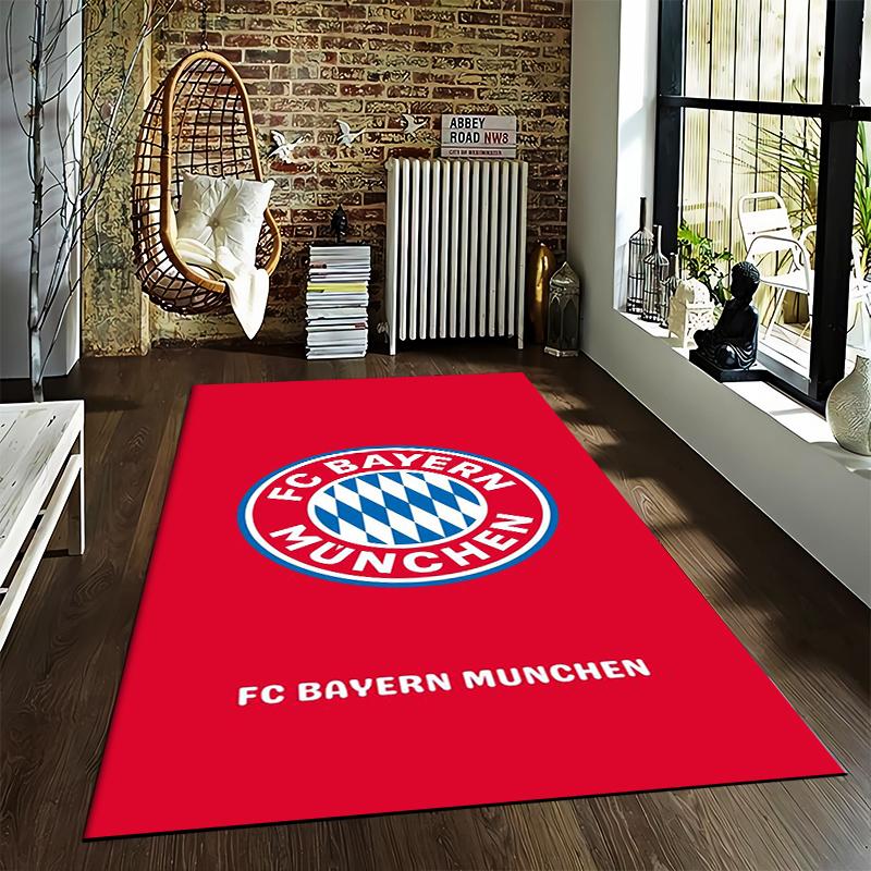 Red Carpet with FC Bayern München Logo and Blue Diamond Pattern Design Suitable for Use As an Anti-slip for Living Room Bedroom Sofas
