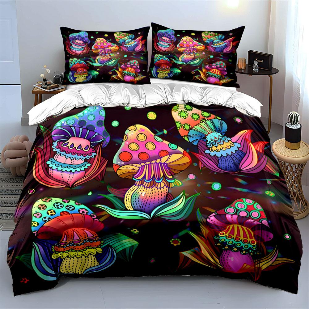Colorful patterned mushrooms Print Bedding Set 1 Duvet Cover 2 Pillowcases for Adult and Children Luxury Gift Full Size