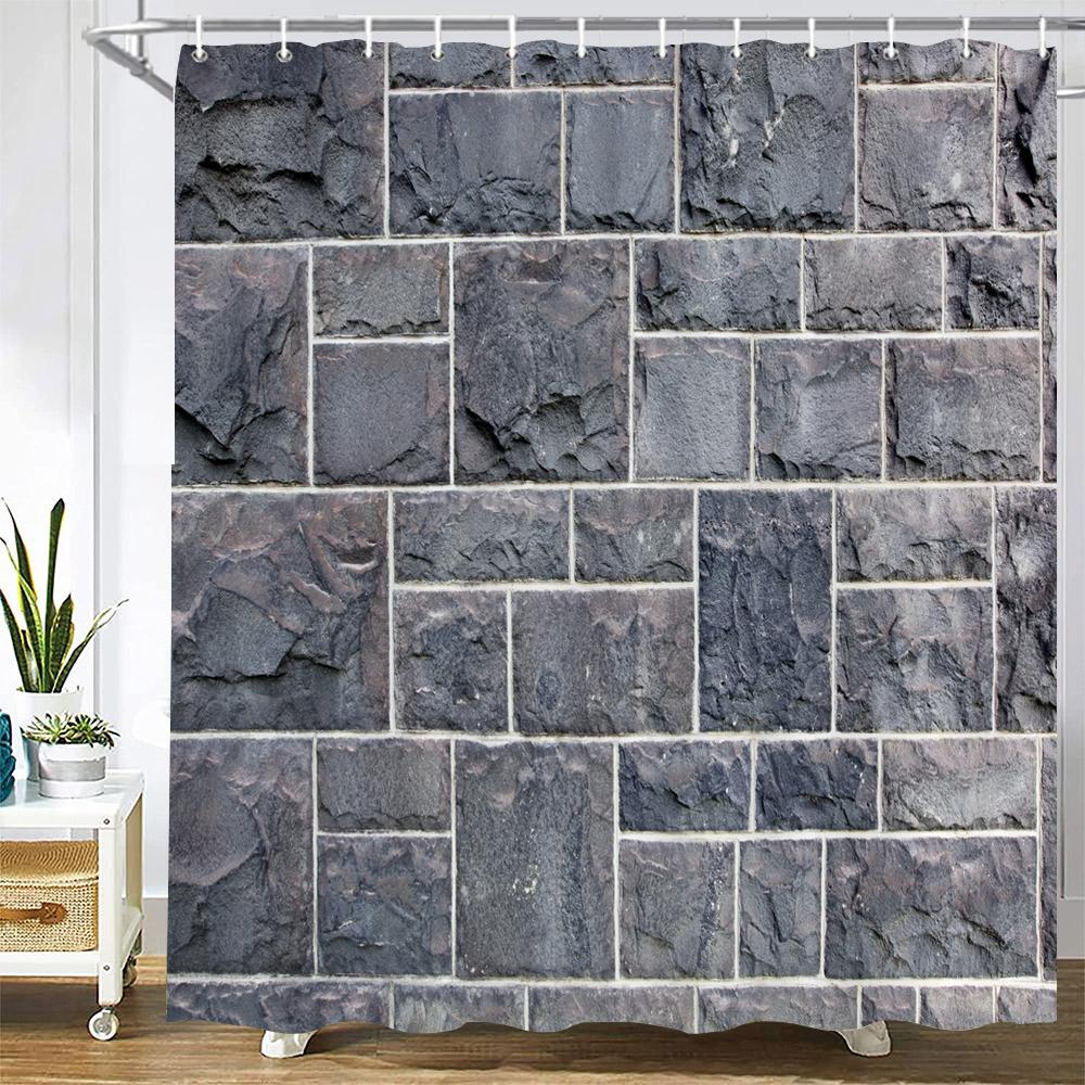 Dunika Chen Village Style Rock Brick Wall Retro Bathroom Shower Curtain Waterproof Polyester Fabric Home Decoration Art Bath Curtains