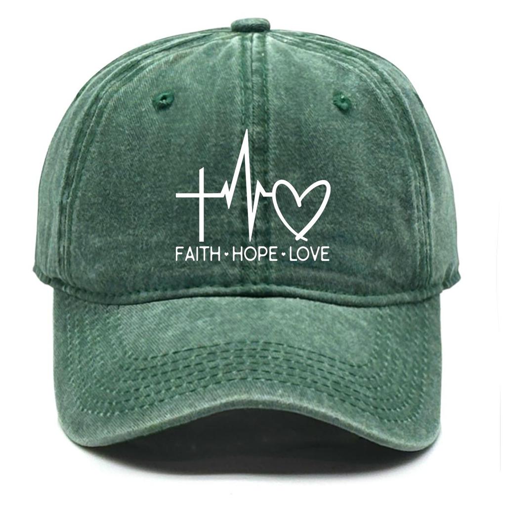 FAITH HOPE LOVE" Print Adjustable Baseball Cap, Cross Heartbeat Heart Dad Hat Solid Color Sporting Distressed Summer Snapback Baseball Hat
