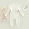 Baby Girl’s Knitted Long Sleeve Jumpsuit Solid Color Round Neck Button Long Romper