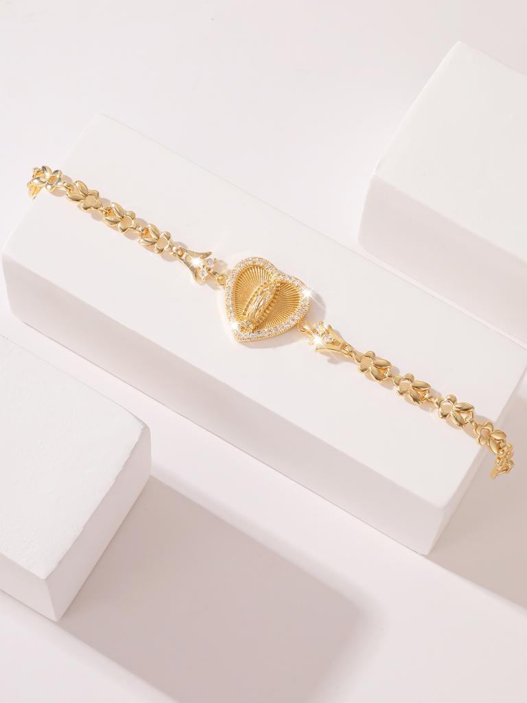 FanSibao Religiöser Schmuck Jungfrau Maria Herz Set Zirkon Armband Geeignet für Frauen und Mädchen