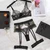 New Lace Embroidered Metal Buckle Sexy Lingerie Set Women's See-through Push Up Erotic Costume Fantasy Intimate Fancy Exotic Set