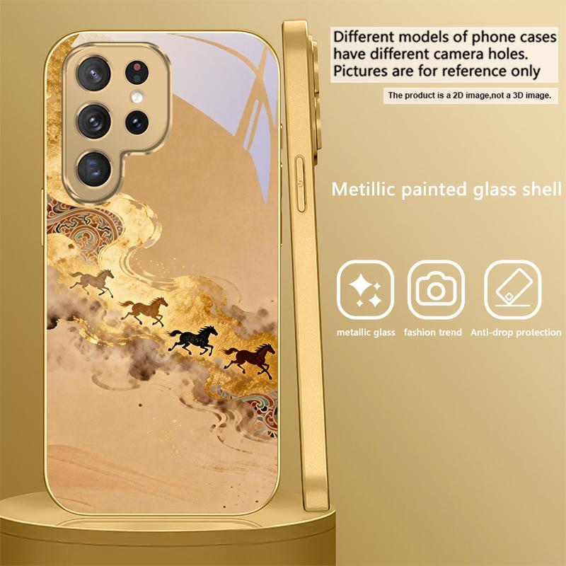 

The galloping golden steed For Samsung Galaxy S26 S20 FE S21 S22 S23 Plus S24 Ultra S25 Ultra S21+ S25+ Golden glass phone case Galaxy S9+