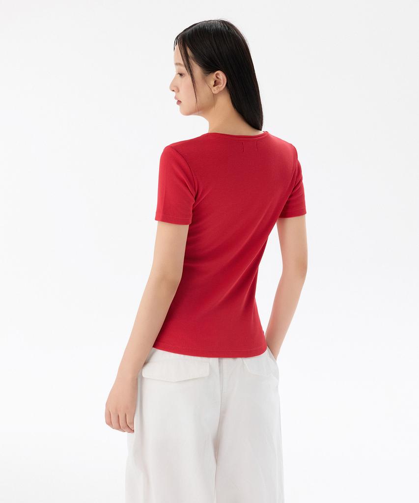MUSINSA STANDARD WOMAN Women'S Ribbed Slim Fit T-Shirt [Red]