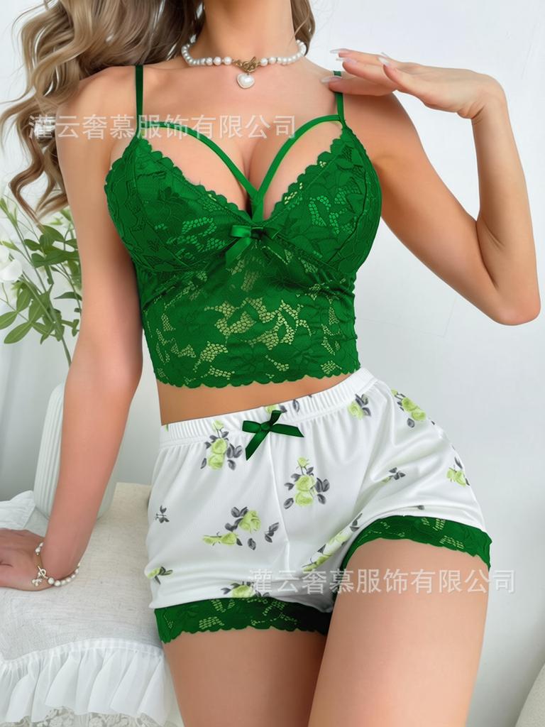 European and American New Suspender Lace Vest Top Lace Shorts Pajama Set Female Source