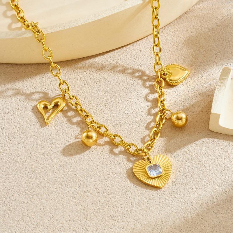 Collier Cœur Multicharms Doré avec Chaîne Maillons Paperclip