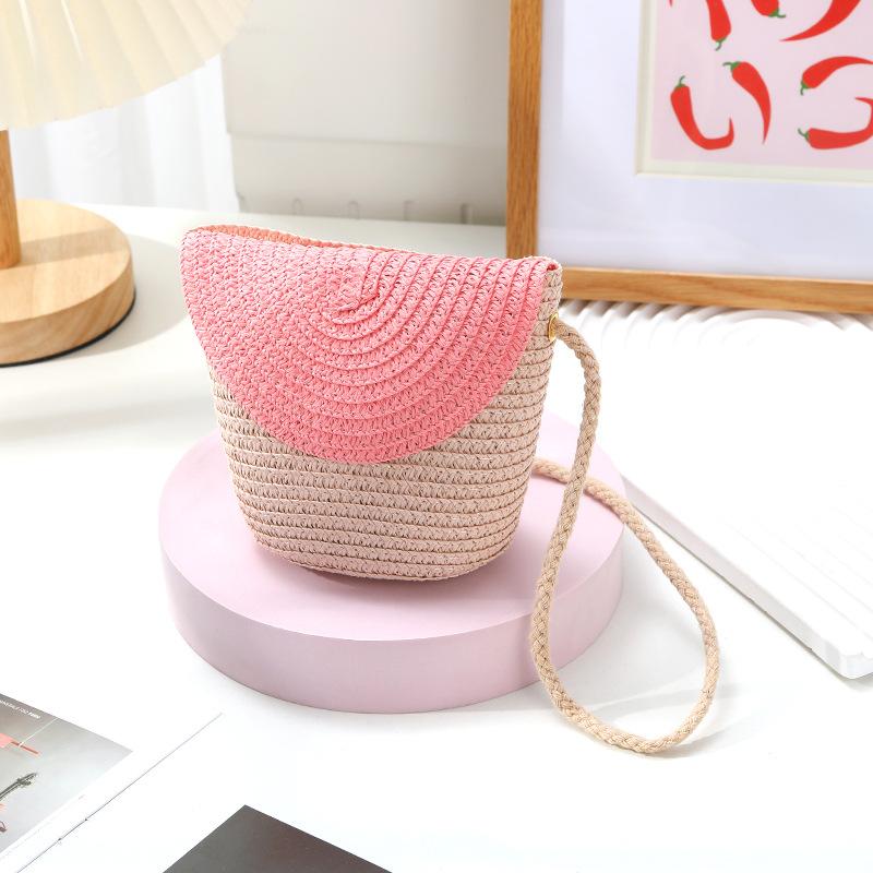 Cute Grass Woven Children's Handbag Handmade Rattan Little Girl Crossbody Fashi Cute Wallet Summer Beach Shoulder Bags
