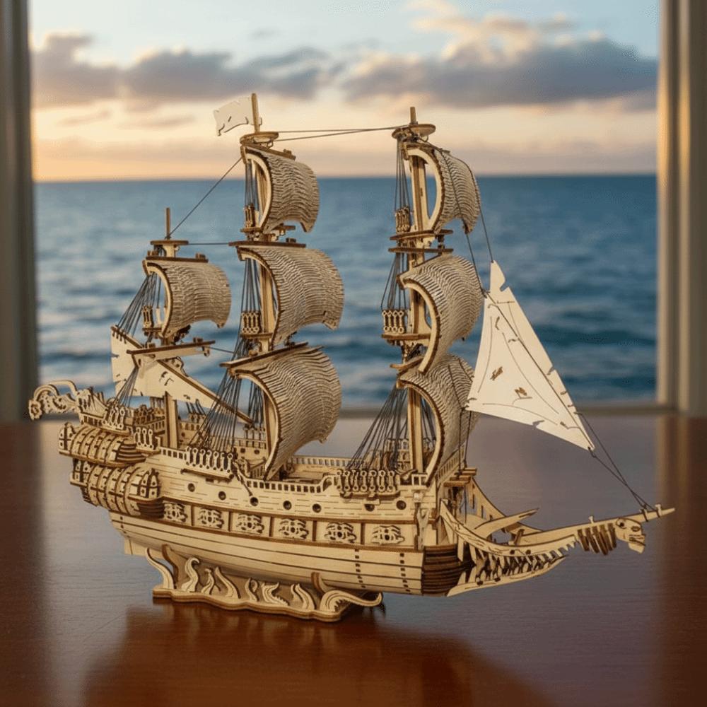 3D Construction Wooden Model Kit Wooden Material Pirate Ship Model DIY Assembled Model  Home Decor