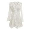 Solid Color V-neck Lace Dress, Vacation Style Flare Sleeve Cover Up Beach Wear Dress For Summer, Women's Clothing