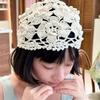 Bohemian Style Hollowed Out Beanie Cap Handmade Woven Cap Retro Crochet Flower Knitted Hat  Outdoor