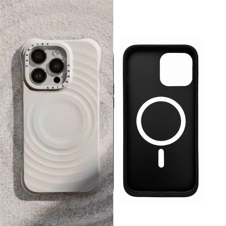 MagSafe-Compatible Wave Pattern White Phone Case for iPhone 16 Pro Max/17 Pro