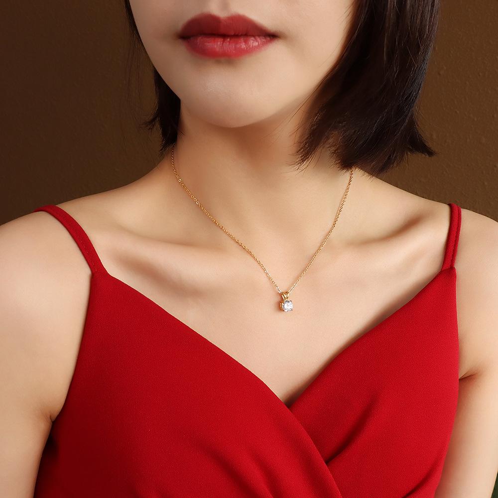 Korean Style 18K Gold-Plated Choker Necklace with Zirconia Diamond Inlay, Titanium Steel Women's Jewelry