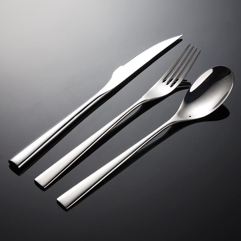 Western Cutlery Set: Edge-Wrapped Steak Knife, Fork & Spoon - Thickened 304 Stainless Steel for Hotel Use.