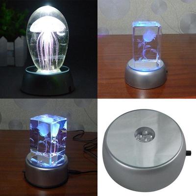 4 LEDs Leuchtsockel Lichtglas Transparente Objekte zeigen Laser bunte runde Standbasis