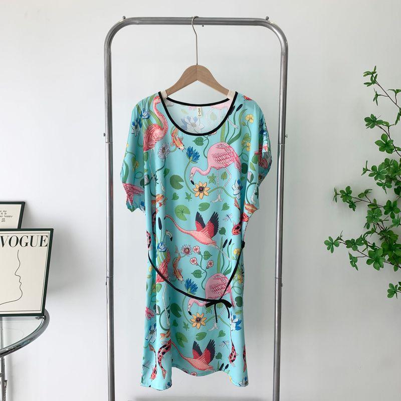 Outerwear Homewear Dress Summer Ultra-Thin Ice Silk Short Sleeve Pajamas Women's Clothing Plus Size Casual Nightdress Special Offer