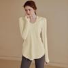 Abbigliamento da yoga a maniche lunghe con cappuccio sottile da donna, per sport all'aria aperta, jogging, top largo per il tempo libero, traspirante, ad asciugatura rapida, tinta unita